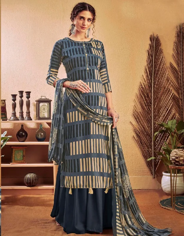 Grey Pure Zam Cotton Palazzo Dress Tunics Trousers formal