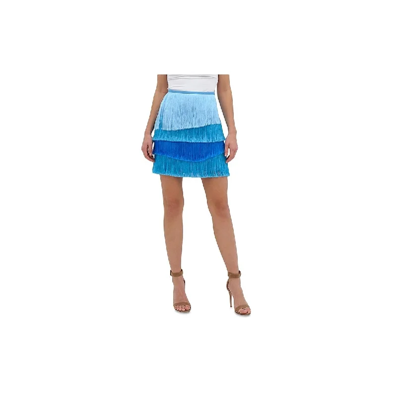 Odelia Womens Fringe Tiered Mini Skirt denim skirt classic