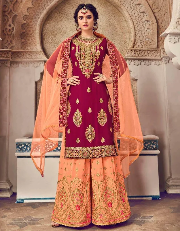 Dark Pink Baluming Georgette Palazzo Dress Tunics Seasonal trendy