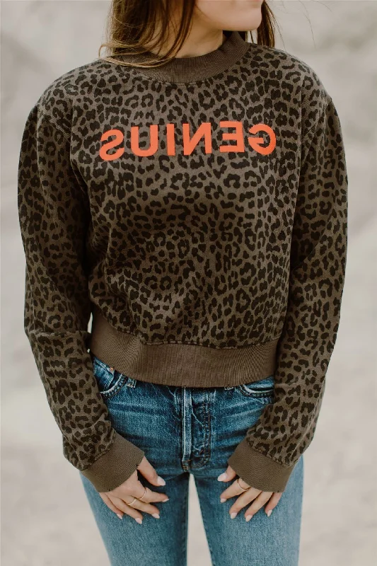 Blond Genius - Leopard 'Genius' Sweatshirt Hoodie with Exposed Zipper Edgy Industrial