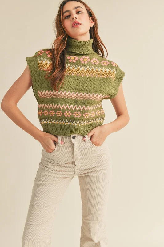 Sweater | Turtleneck Vest Front Pockets Side Pockets Patch Pockets