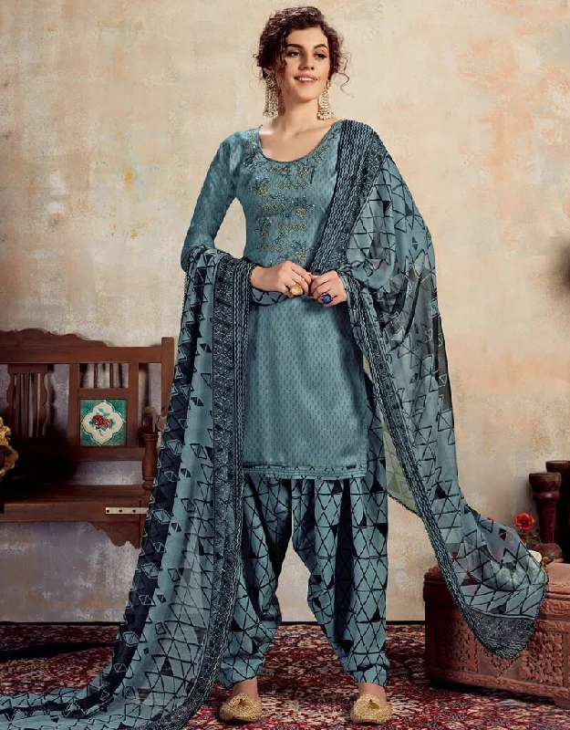 Steel Blue Pure Jam Cotton Patiyala Dress Tunics Recommended stylist