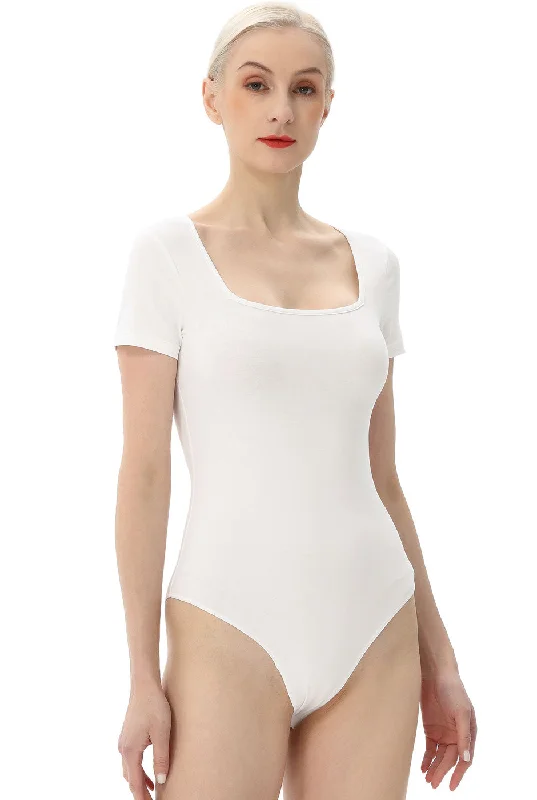 Kimi + Kai Women's Square Neck Basic Bodysuit Trendy Sheer Lace Bodysuit