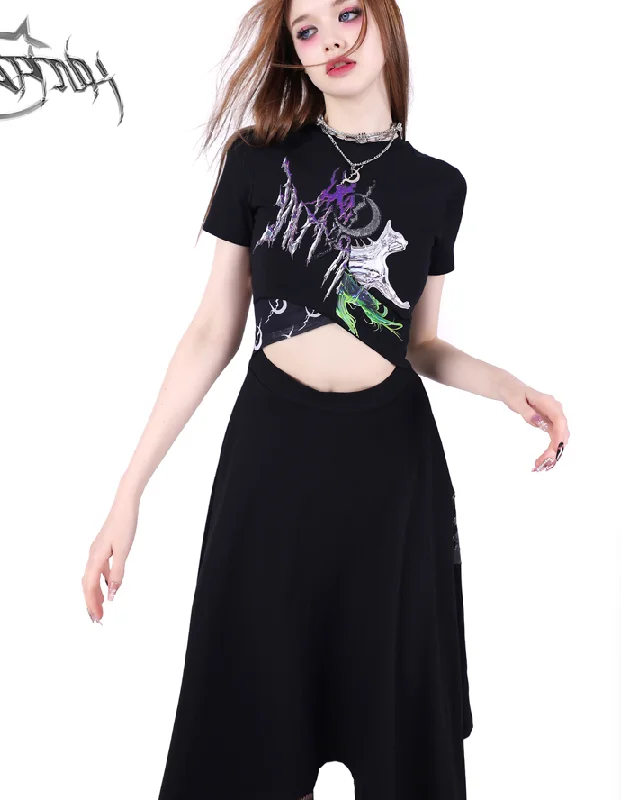 PINKSPINK Mystical Cat Asymmetric Dress - Black Tunics Cozy soft