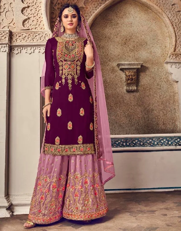 Purple Baluming Georgette Palazzo Dress Tunics Summer linen