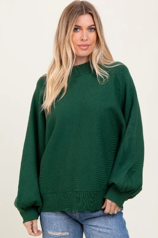 Forest Green Oversized Bubble Sleeve Sweater Sequined Glittery Shiny