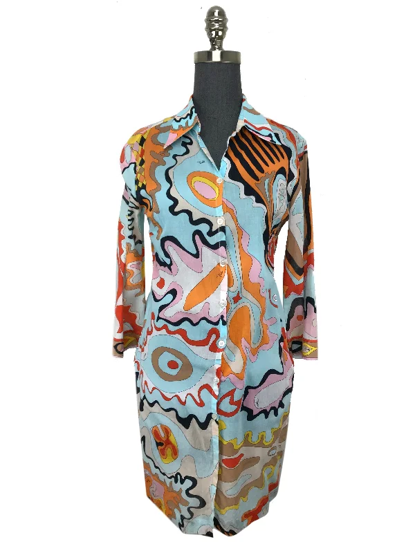 Emilio Pucci Abstract Print Cotton Dress Size S Crew Neckline Casual