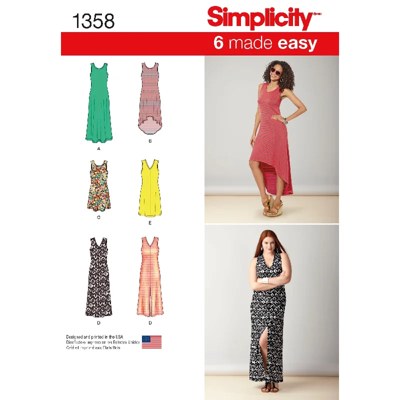 Simplicity Pattern 1358 Women's Knit Dresses with Length and Neckline Variations Elegant Long Evening
