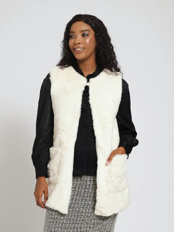 Fur Gilet Jacket With Patch Pockets - Vanilla Mesh Jacket Canvas Jacket Denim Jacket