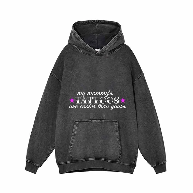 My Mommy’s Tattoos Vintage Washed Hoodie Hoodie with Exposed Zipper Edgy Industrial