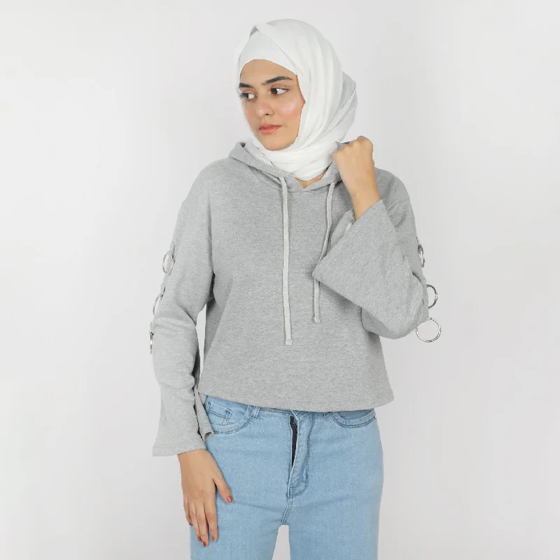 Women's Full Sleeves Hoodie Jacket - Grey Fleece Jacket Down Jacket Parka