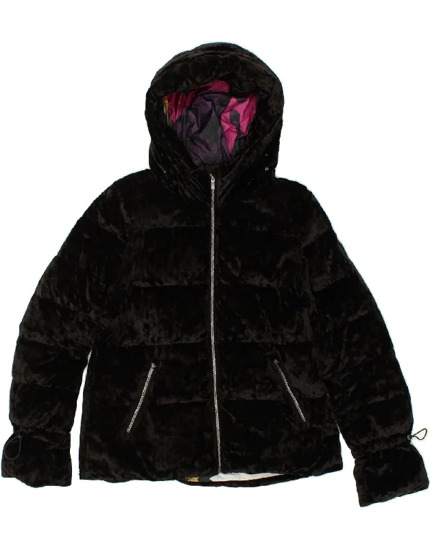 BEST COMPANY Womens Velvet Hooded Padded Jacket UK 14 Medium Black Mesh Jacket Canvas Jacket Denim Jacket
