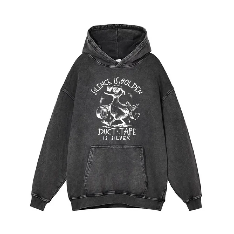Silence Is Golden Vintage Washed Hoodie Hoodie with Hem Detail Decorative Unique