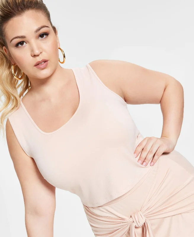 Nina Parker Trendy Plus Size Cropped Tank peach tank top
