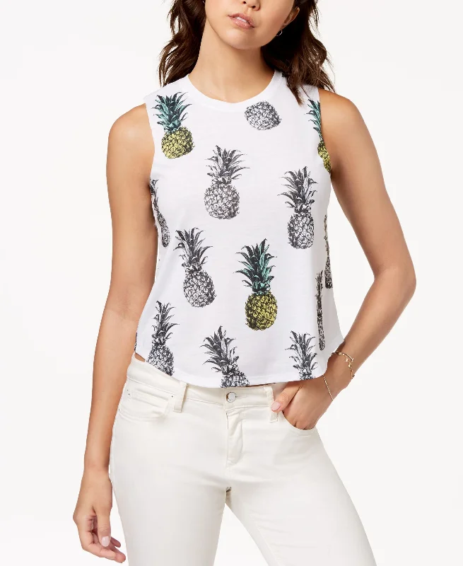 Pretty Rebellious Juniors Pineapple Graphic Cropped Tank Top peach tank top