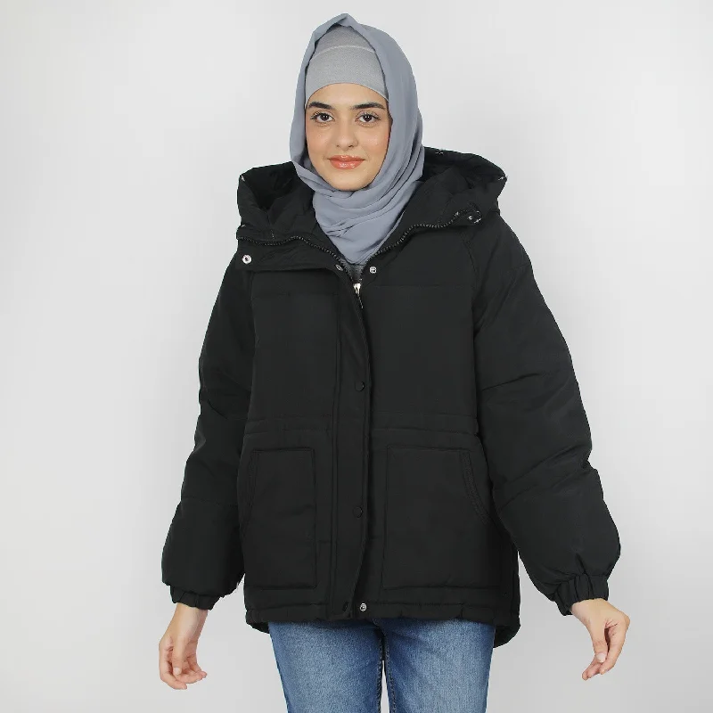 Women's Jacket - Black Stand-Up Collar Roll-Neck Collar Turtle Neck