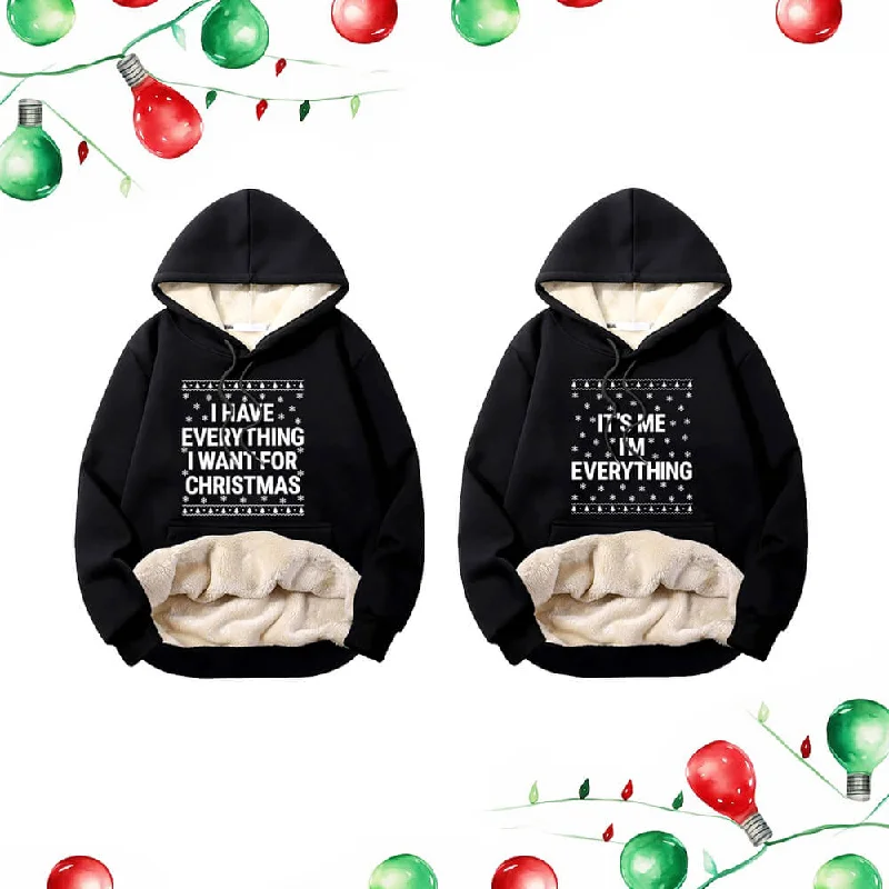 I Have Everything Warm Fleece Sherpa Lined Couple Hoodie Hoodie with High-Low Hem Asymmetrical Trendy