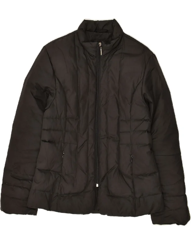 CANADIAN Womens Padded Jacket UK 12 Medium Black Polyester Wool Fabric Cashmere Fabric Tweed Fabric
