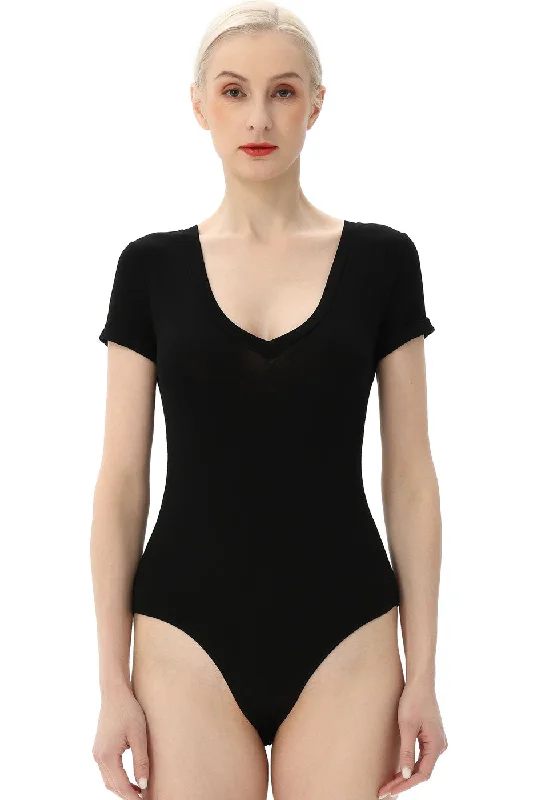 Kimi + Kai Women's V-Neck Basic Bodysuit Fashionable Bodysuit with Button Front