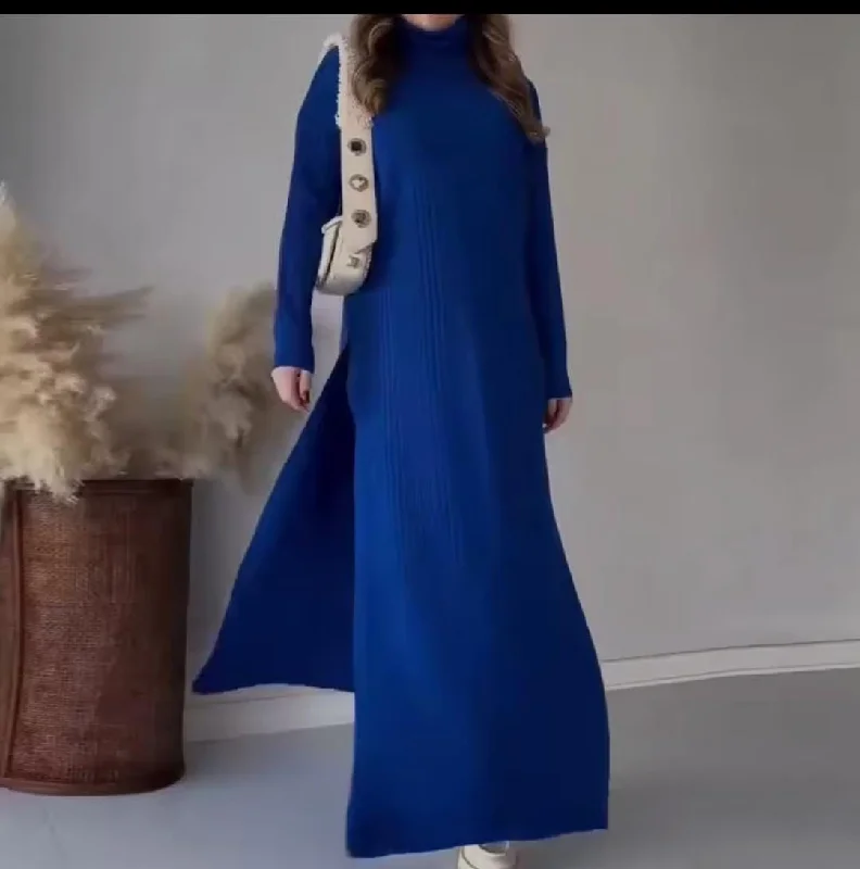 Women Long Abaya Turtleneck Tops Wide Leg Pants 72659 L Chic Faux Leather Pants