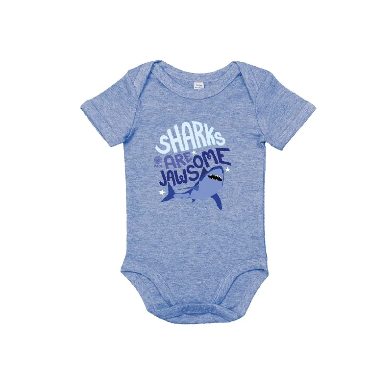 Great White Shark Organic Cotton Baby Onesie / Bodysuit – Dusty Blue Trendy High-Leg Bodysuit