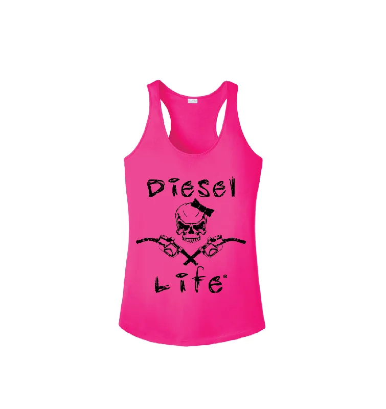 Women's Lady Skull & Pumps Tank - Pink with Black Imprint workout tank top