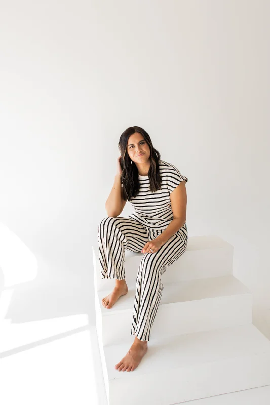 Luna Textured Knit Pant & Top Set | White/Black Casual Sweatpants Style