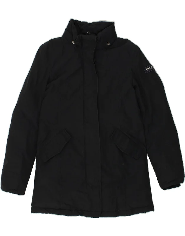 WOOLRICH Womens Windbreaker Jacket UK 12 Medium Navy Blue Knit Fabric Woven Fabric Fleece Fabric