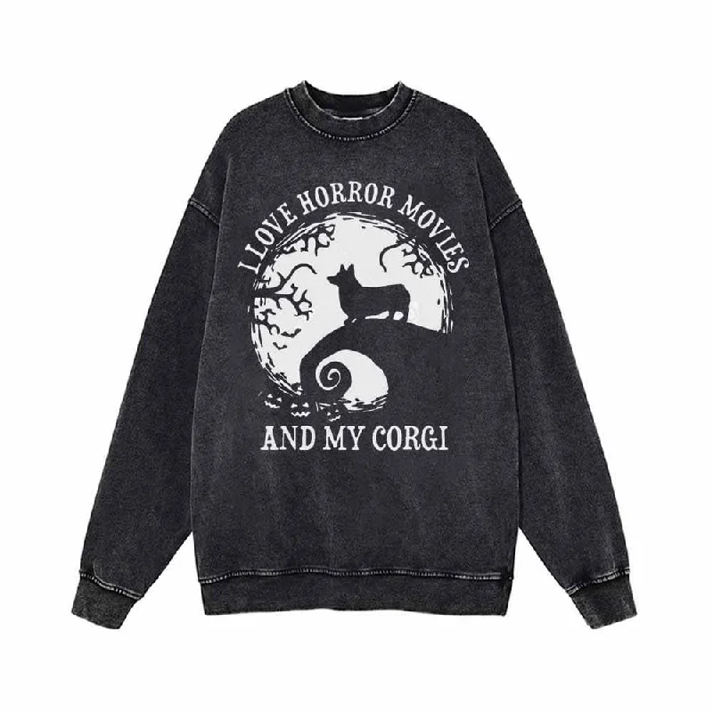 I Love Horror Movies And My Corgi Sweatshirt Hoodie with Raglan Sleeves Sporty Comfortable