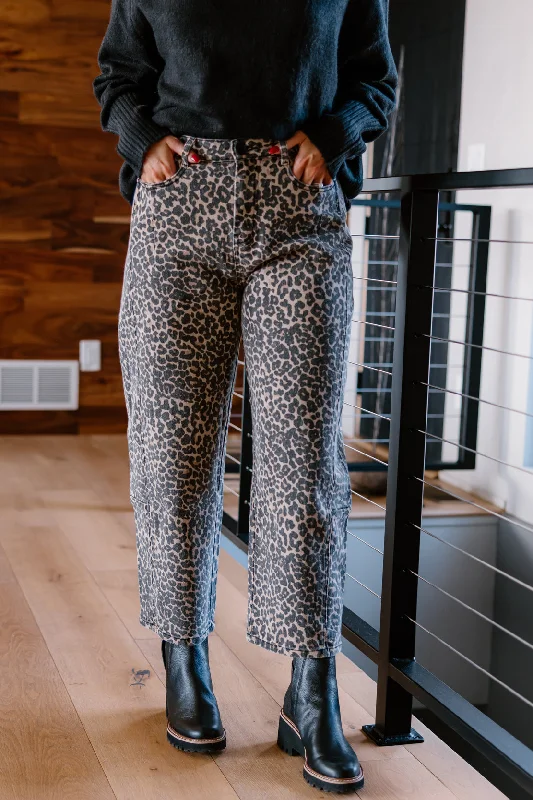 Marlowe Printed Barrel Pant | Leopard Relaxed Linen Pants