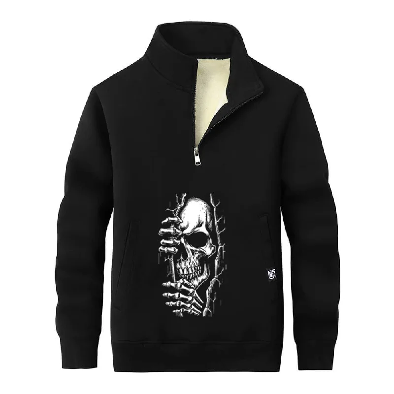 Skeletons in the Crack Fleece Sherpa Stand Collar Zip Sweatshirt Hoodie with Relaxed Fit Easy Casual