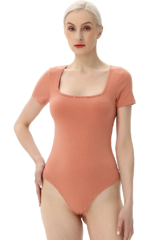 Kimi + Kai Women's Square Neck Basic Bodysuit Elegant Bodysuit with Belted Waist