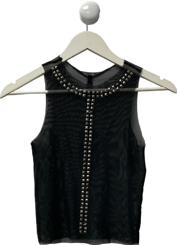 Jaded London Black Mesh Raw Edge Tank Top UK XS loose fit tank