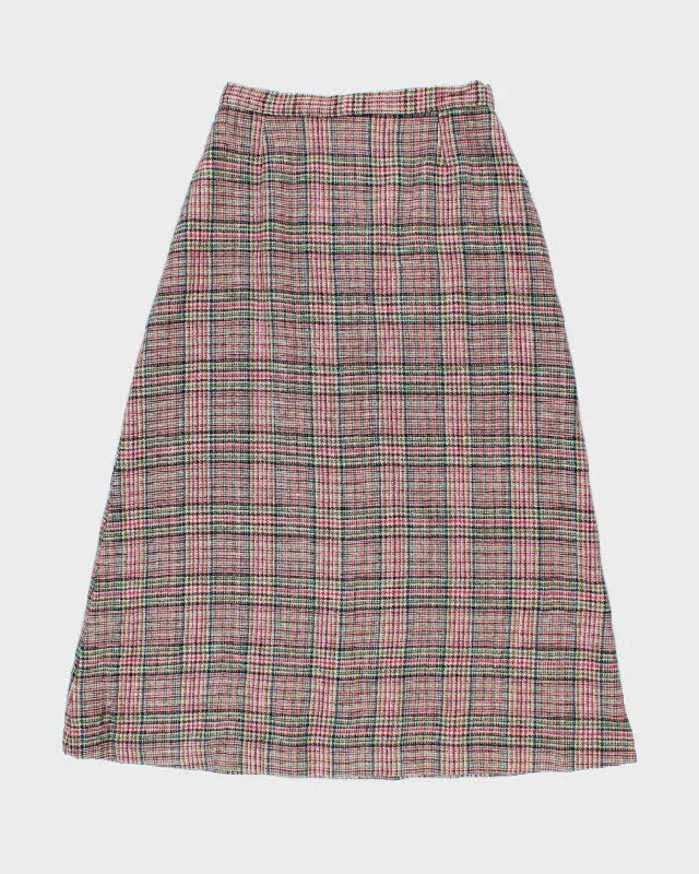 Vintage 1970s Pink Plaid Wool Maxi Skirt - M velvet skirt sumptuous