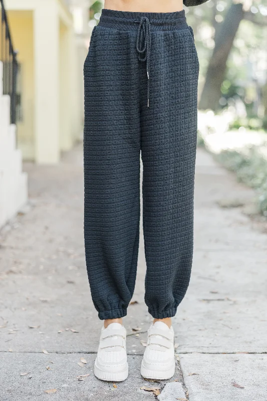 Set You Free Black Textured Pants Comfortable Denim Leggings