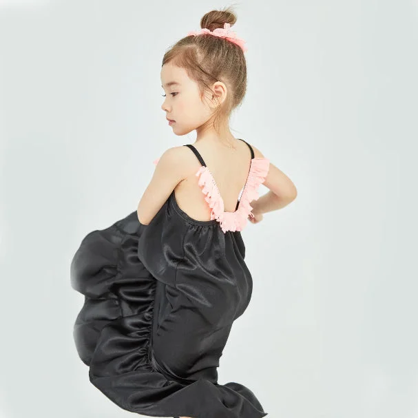 Petite Hailey Ruffle Unbal Silk Dress Black Tunics Cozy comfortable