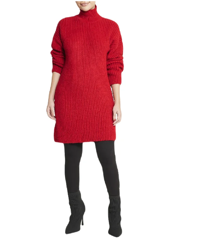 Turtleneck Funnel Sweater Dress Solid Color Striped Floral Print