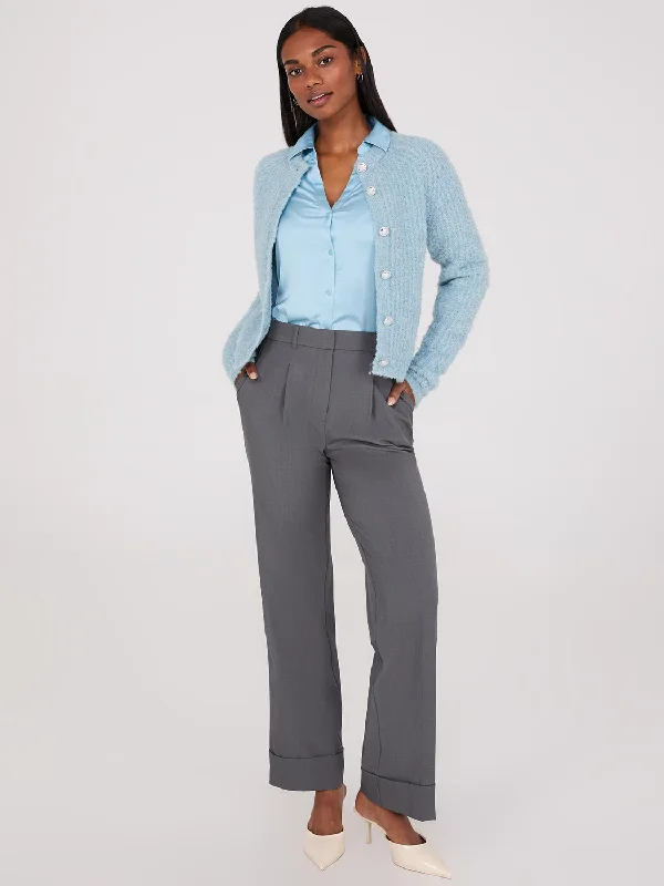 Pleated Wide-Leg Pants With Cuff Classic Cropped Pants