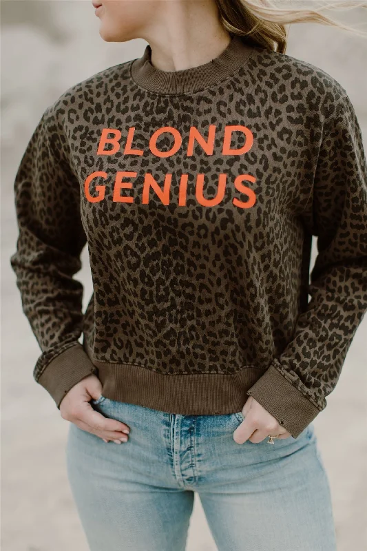 Blond Genius - Leopard 'Blond Genius' Sweatshirt Hoodie with Double Zipper Versatile Adjustable