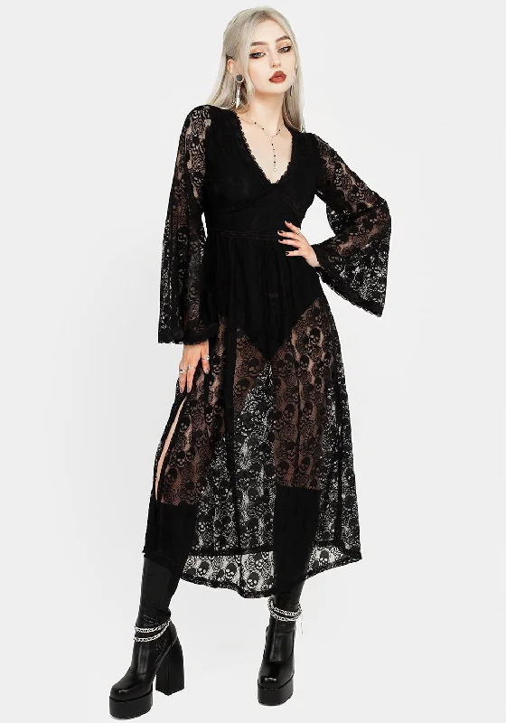 Morella Sheer Skull Lace Bodysuit Midaxi Dress Comfortable Full-Sleeve Bodysuit