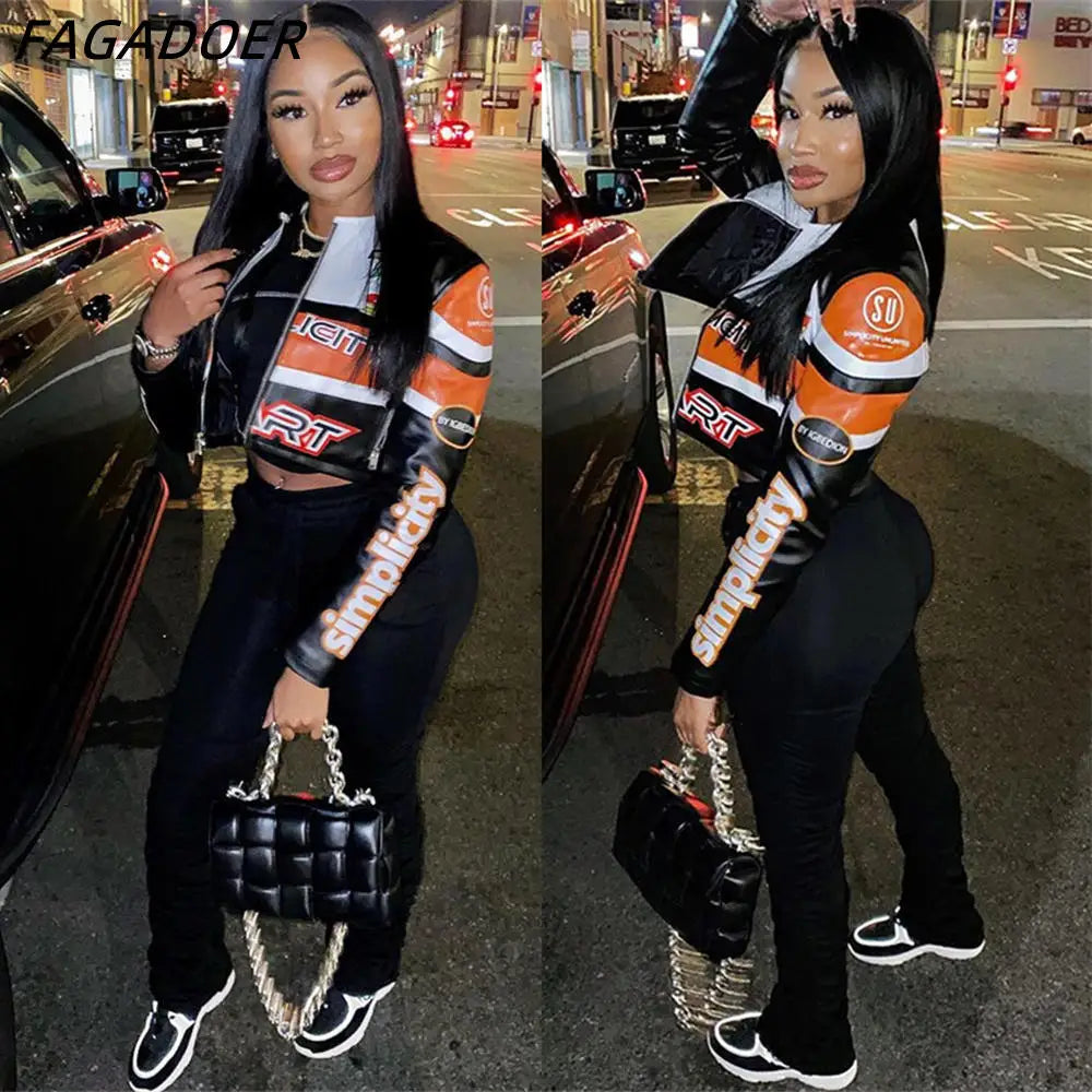 Fashion Street Style Women PU Leather Long Sleeve Zipper Crop Jacket women Plaid Jacket Tartan Jacket Houndstooth Jacket