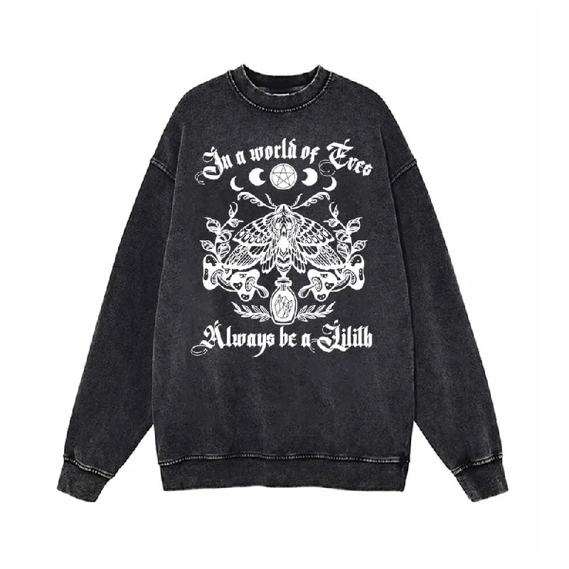 Moth In A World Of Eve Vintage Vintage Washed Sweatshirt Hoodie with Hem Ribbing Snug Secure