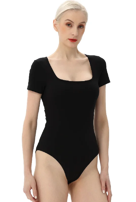 Kimi + Kai Women's Square Neck Basic Bodysuit Fashionable Bodysuit with Long Sleeves