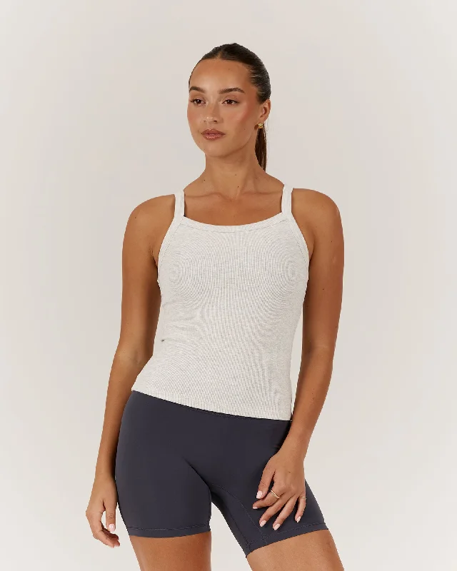 CONTROL RIBBED TANK TOP - SNOW GREY cutout tank top