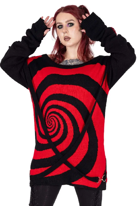Unisex Spiral Jumper Sweater [Black/Red] Cotton Fabric Linen Fabric Terry Fabric