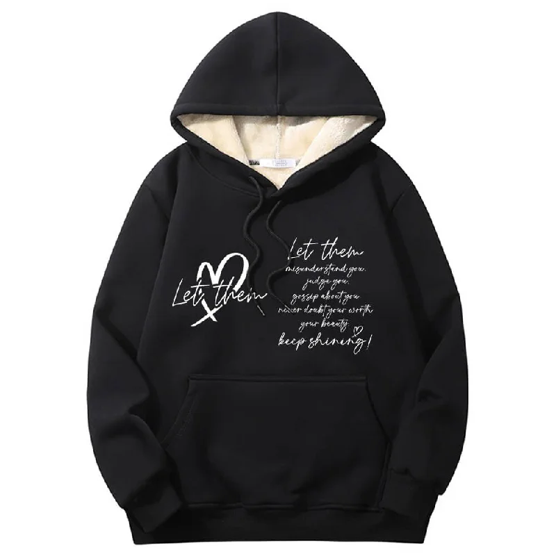Let Them Keep Shining Crew Collar Fleece Sherpa Hoodie Hoodie with Patch Decorative Personalized