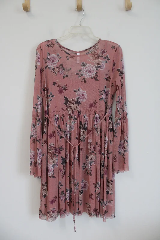Xhilaration Pink Floral Long Sleeved Dress | L Tunics Hiking breathable