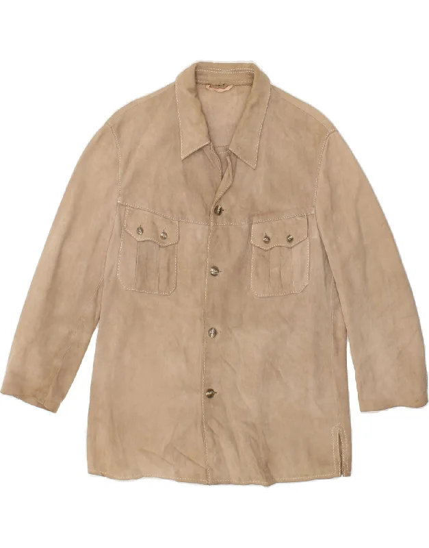 VINTAGE Womens 3/4 Sleeve Suede Jacket UK 10 Small Beige Denim Jacket Leather Jacket Suede Jacket