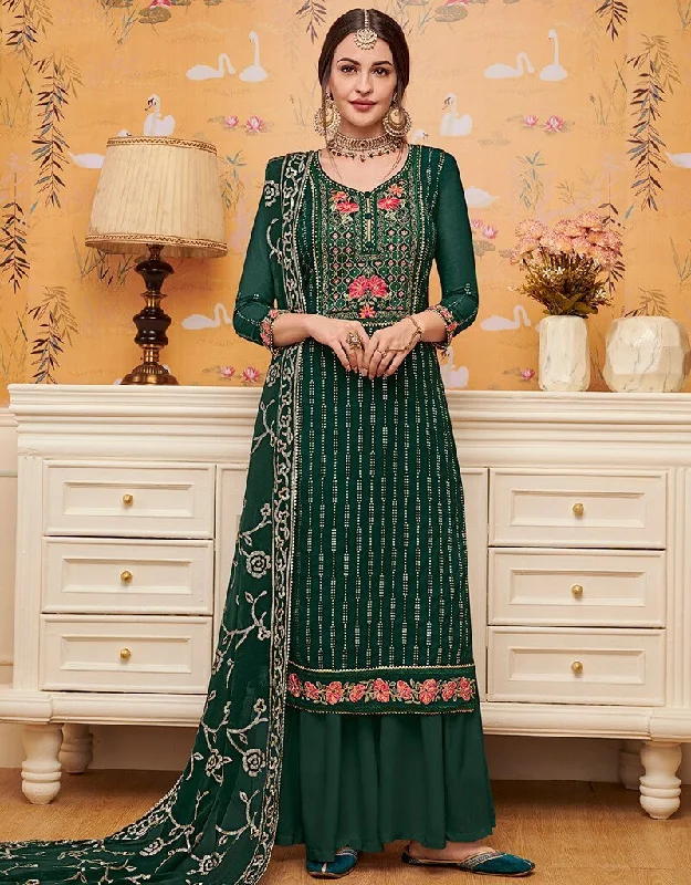 Green Blooming Foux Gourgette Palazzo Dress Tunics Gym athletic