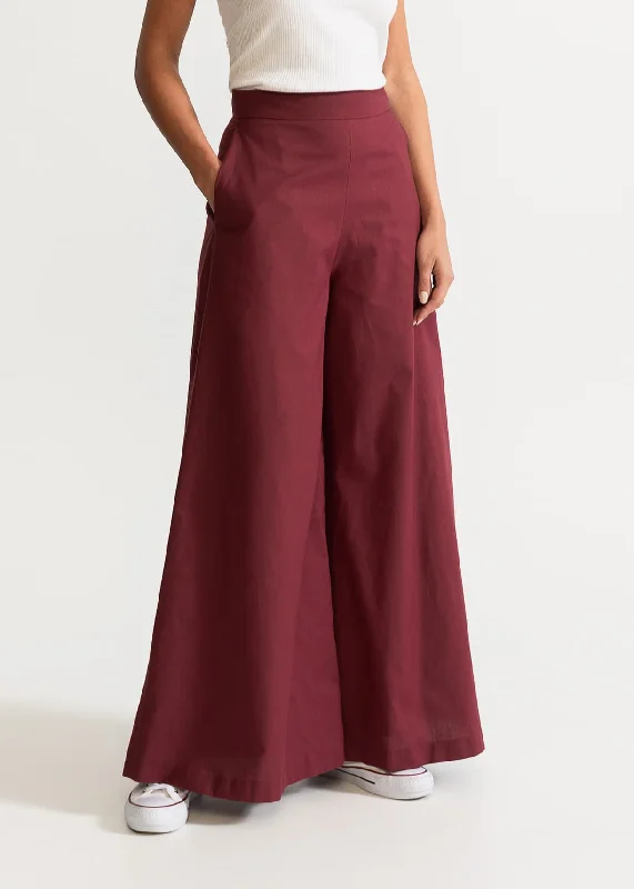 Women's Palazzo Cotton Pants Burgundy Fashionable Work Pants